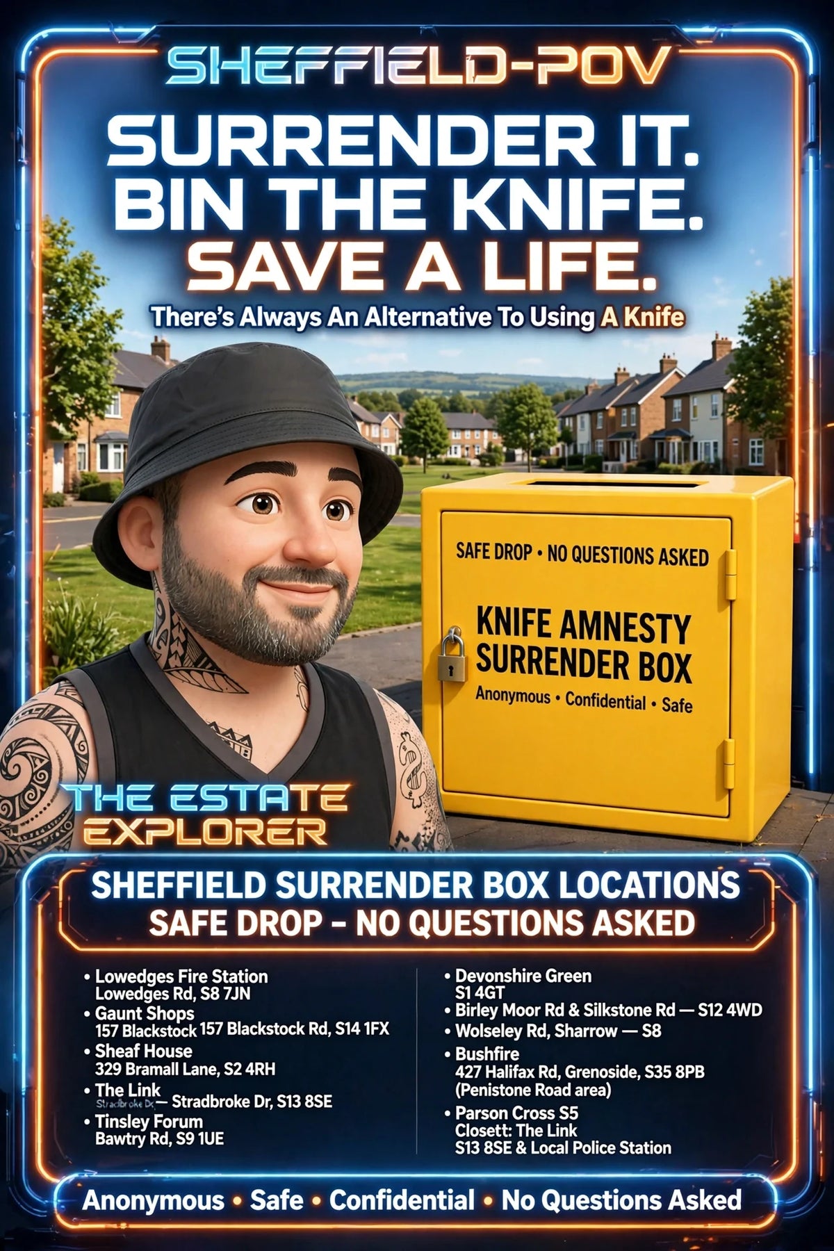 SURRENDER IT. BIN THE KNIFE. SAVE A LIFE: Sheffield's Knife Amnesty Boxes - Where to Drop Anonymously
